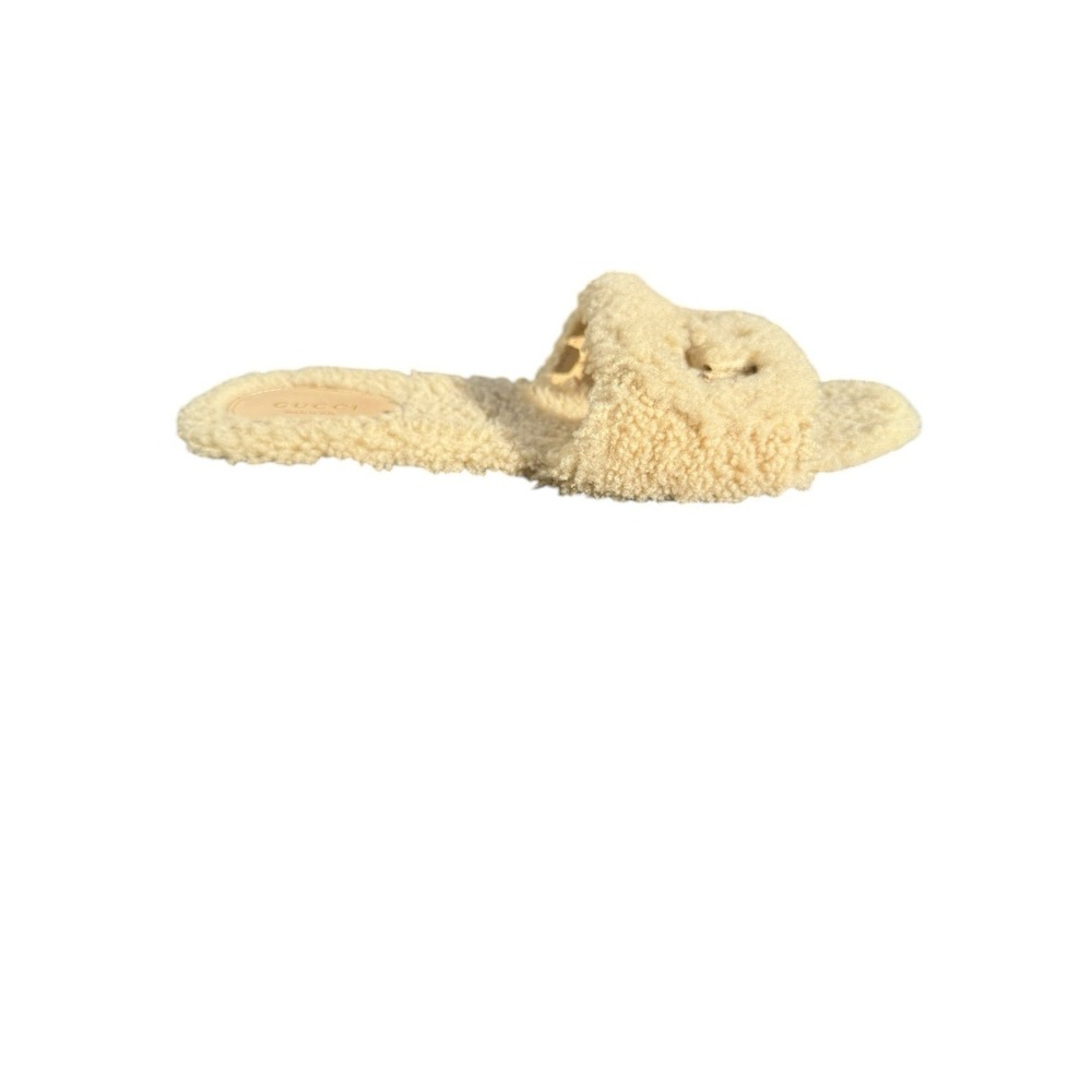 Gucci Interlocking G Fur Sandals Beige Shearling Slides Size EU 39.5 - Picture 8 of 8
